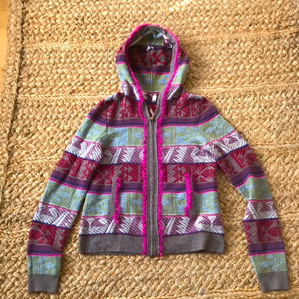 Anthropology multi color zip-up sweater with hood